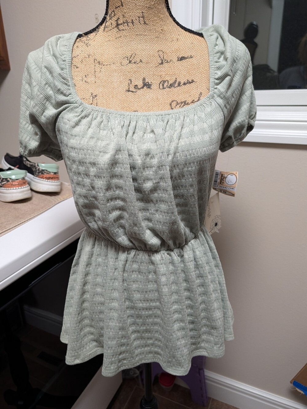 everleigh Light Sage Green Short Sleeve Peplum Tunic